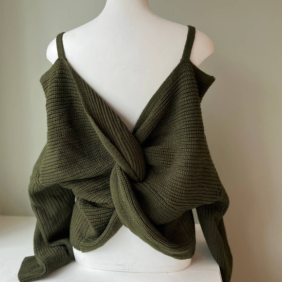 Zaful Sweaters - ZAFUL Women's Army Green Twisted Cold Shoulder Jumper Sweater Size Medium